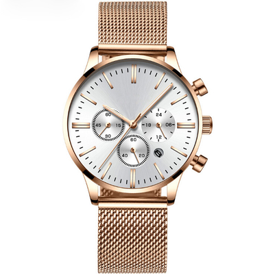 Stainless Steel Mesh Band Chronograph Watch Men Luxury Quartz OEM Watches