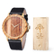 Water Resistant Case PVD Plated Black Stainless Steel Wooden Quartz Watch